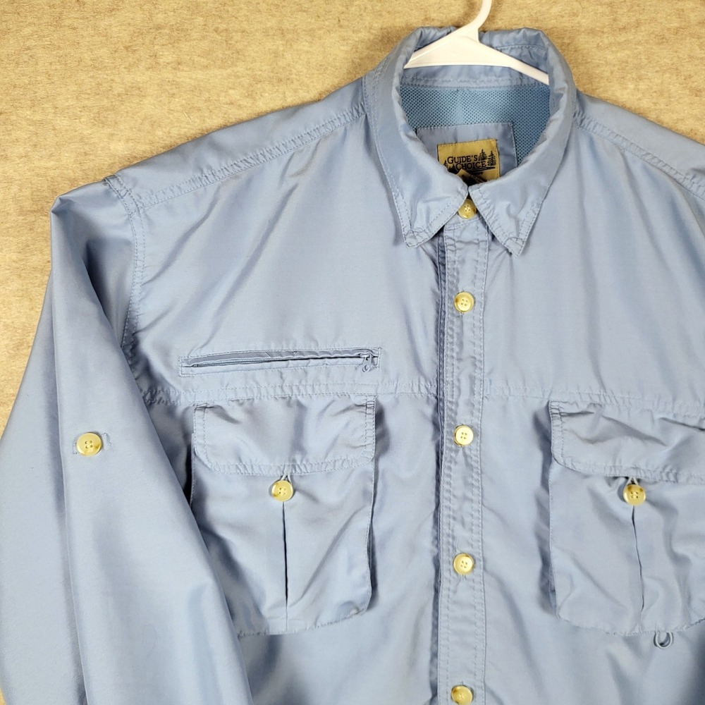 Guides Choice Mens XL Light Blue Tab Sleeve Vented‎ Pockets Fishing Hiking Shirt